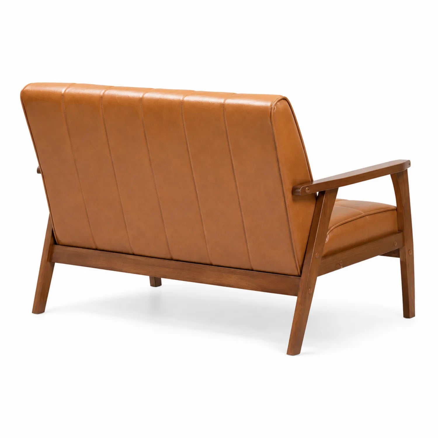 Zweisitzer Sofa Holz und Leder Braun