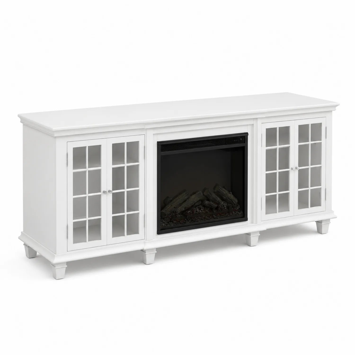 Weißes MDF-TV-Möbel mit Elektrokamin, 152 cm