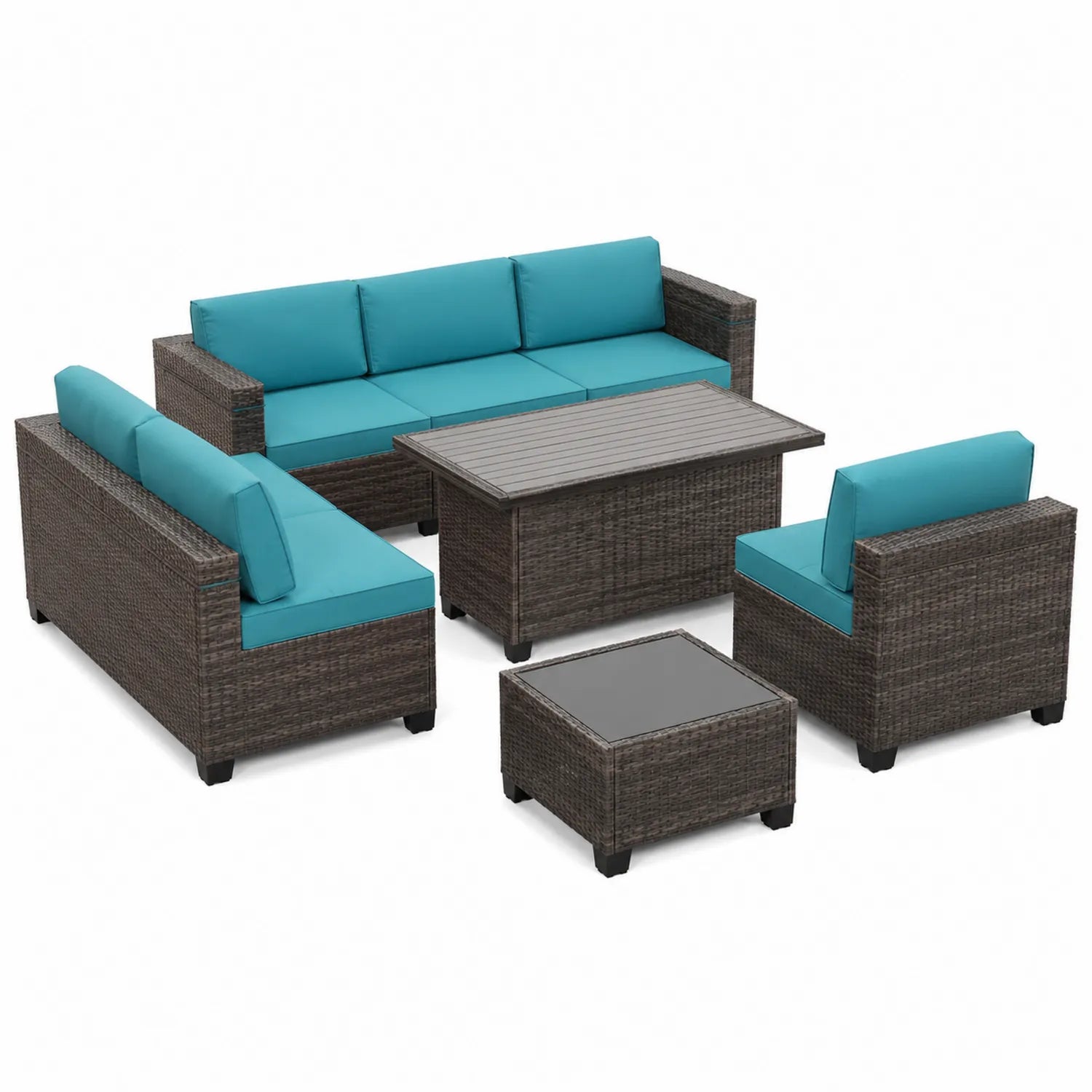 Polyrattan Gartenmöbel Set Blau Rechteckig