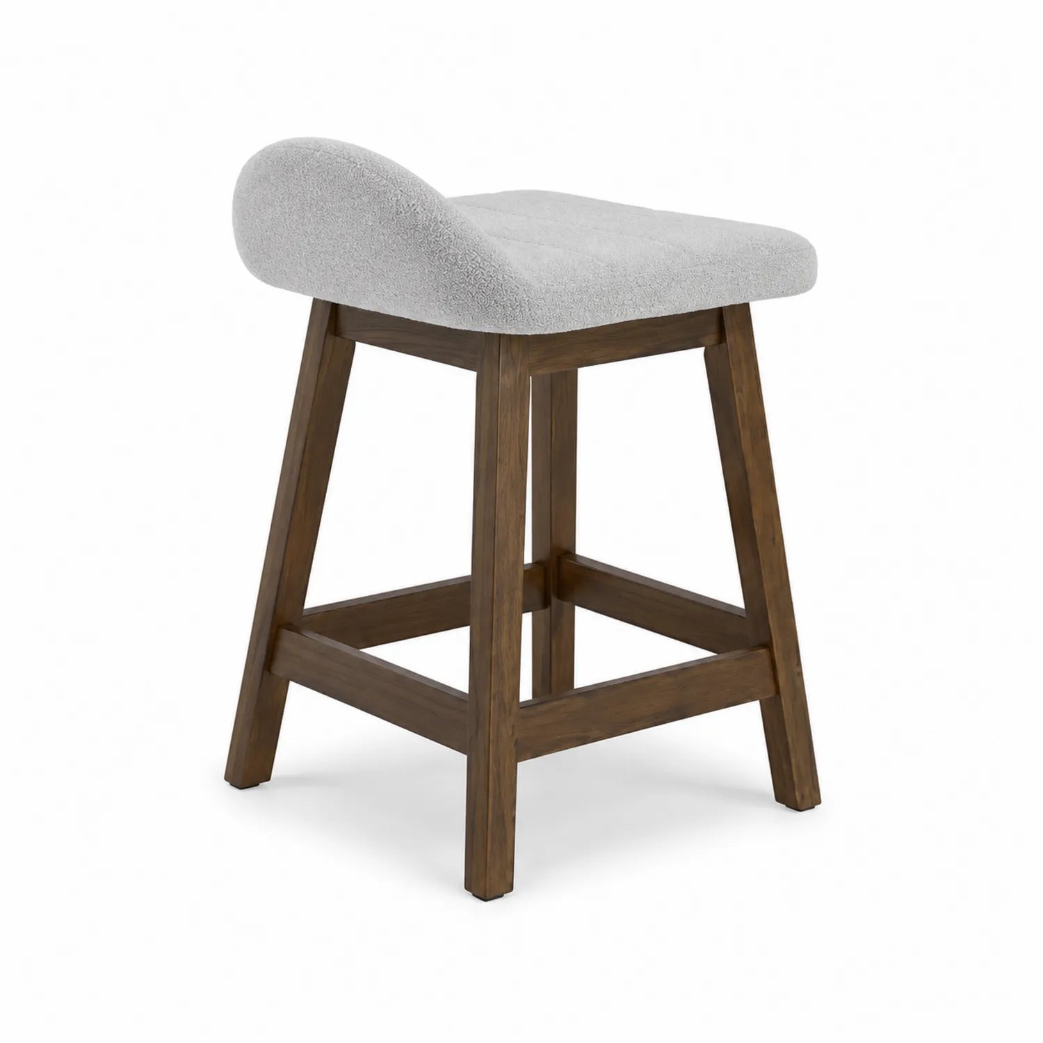 Barhocker aus Holz mit grauem Stoffbezug, Sitzhöhe 76 cm