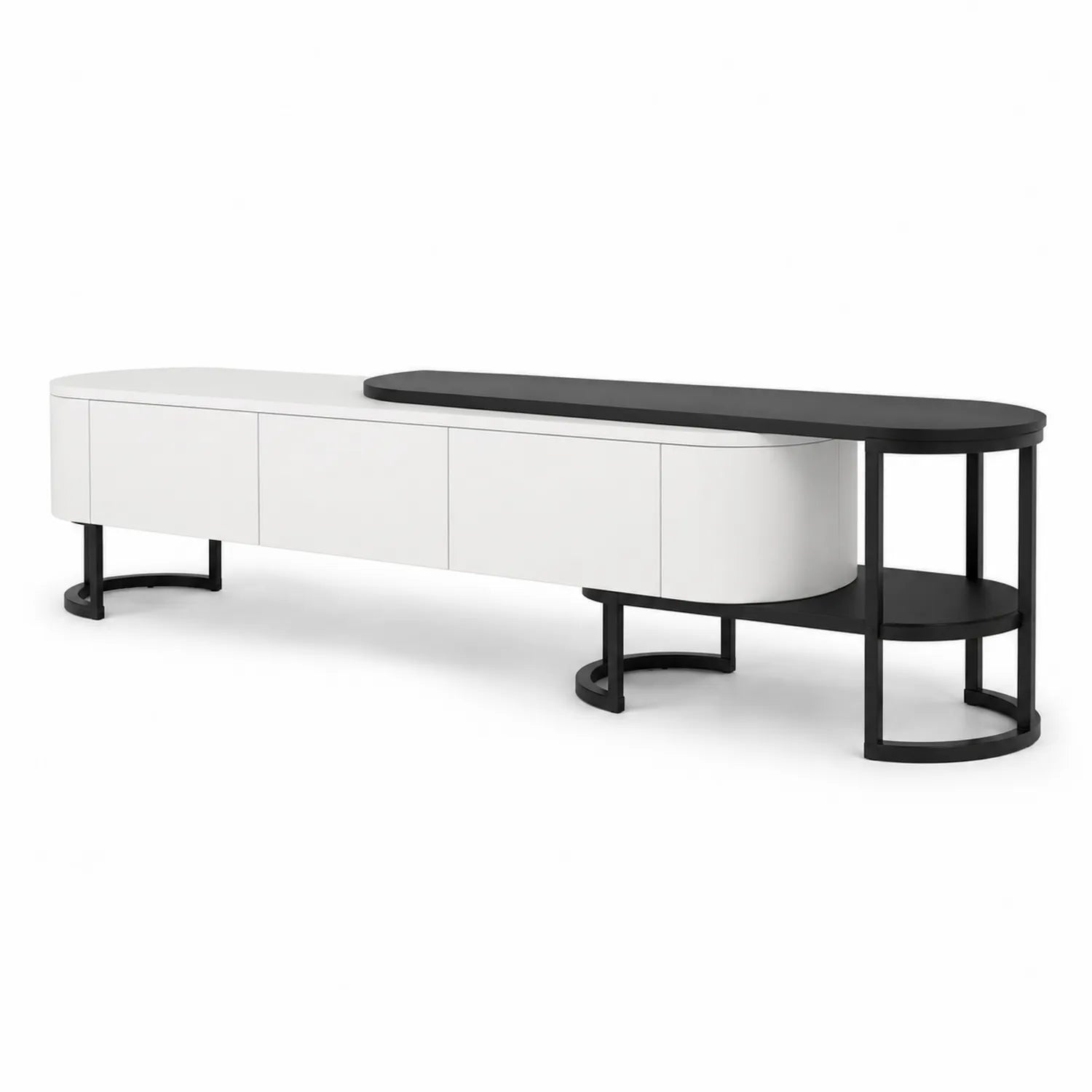 TV-Schrank Weiß/Schwarz Holz Metall 180cm