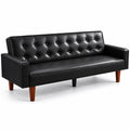 Kunstleder-Dreisitzer-Sofa mit Holzbeinen, Schwarz, 195cm