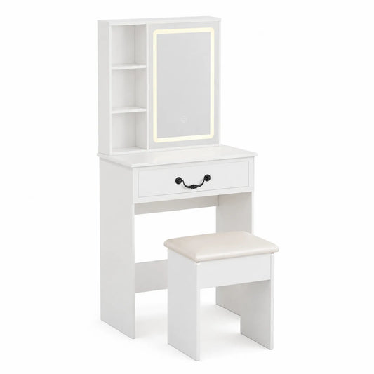Schminktisch Set mit LED-Spiegel und Hocker aus MDF Weiß