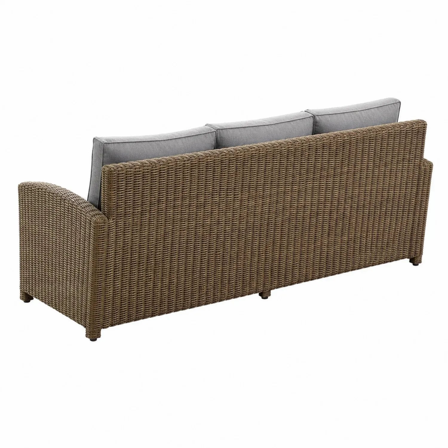 3-Sitzer Gartensofa aus Rattan mit grauen Kissen