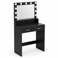 Schminktisch mit Spiegel und LED Schwarz Holzwerkstoff