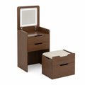 Schminktisch-Set mit Hocker Holz Walnuss mit LED-Spiegel