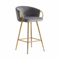 Barhocker Samt Grau Gold Metall