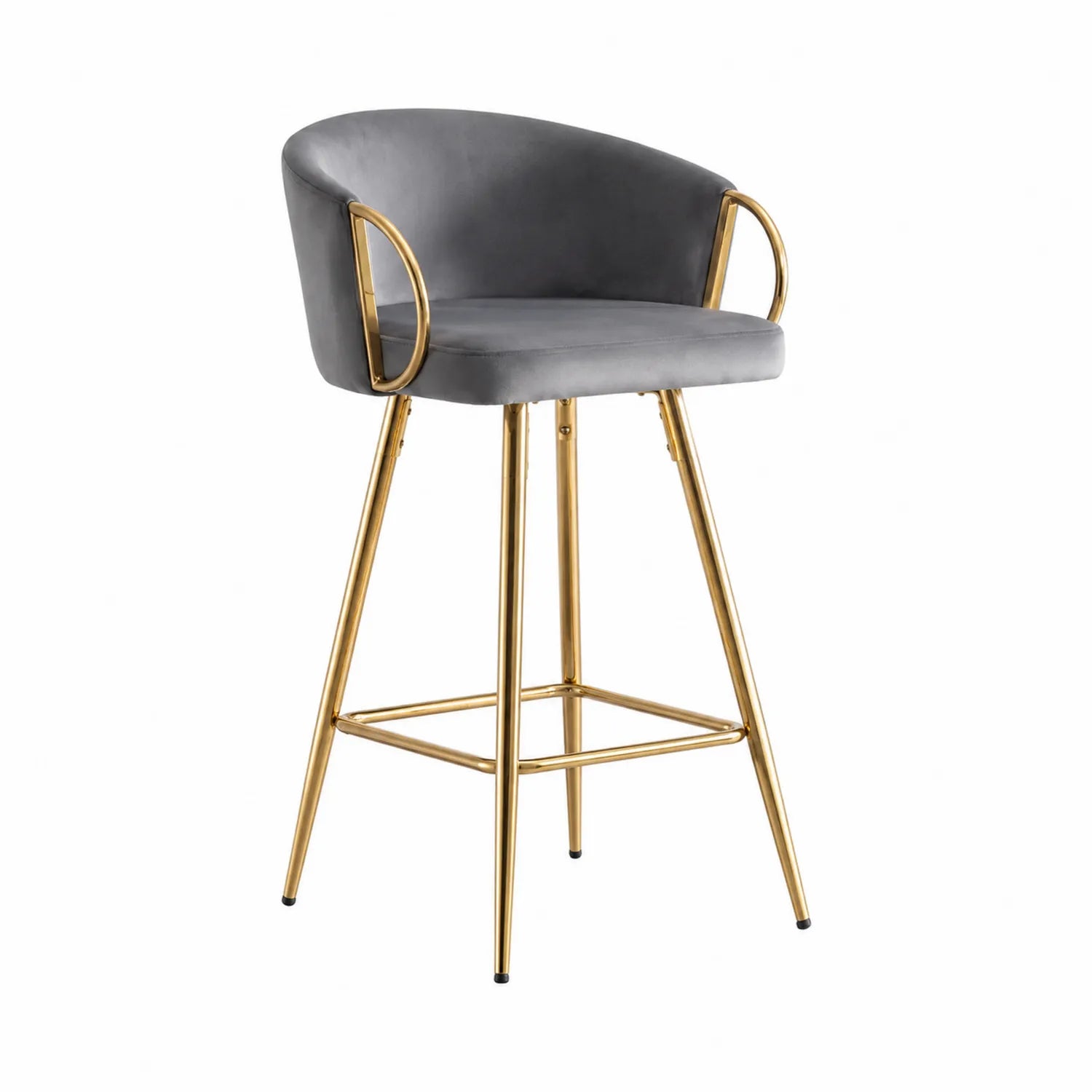 Barhocker Samt Grau Gold Metall