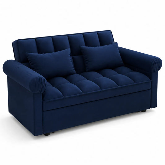 2-Sitzer Sofa Dunkelblau Samt mit Kissen