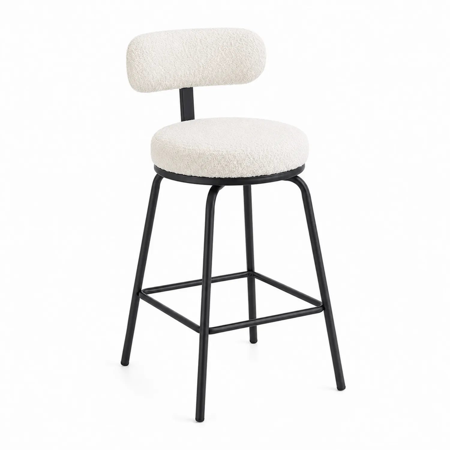 Barhocker mit Rückenlehne Bouclé Stoff und Metall Creme